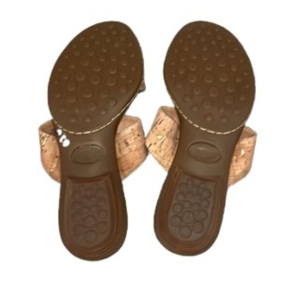 NWT Sofft Tan Slip On Cork Flats Sandals Slides With Gold Accents - Size6 - Picture 3 of 3